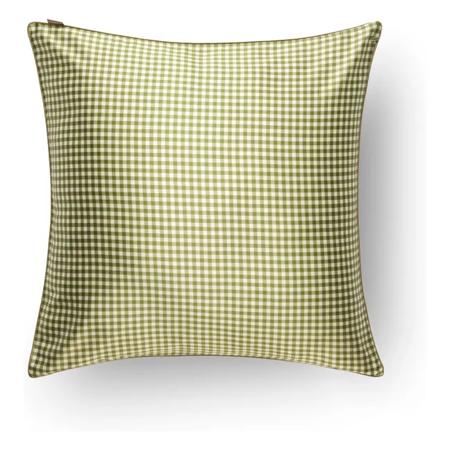 Funda de almohada de seda de morera estampada Vichy   | Kaki