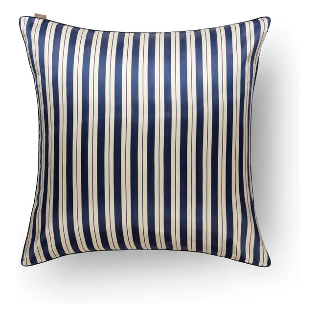 Funda de almohada de seda de morera estampada a rayas  | Azul oscuro