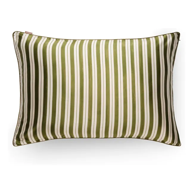 Funda de almohada de seda de morera estampada a rayas | Verde