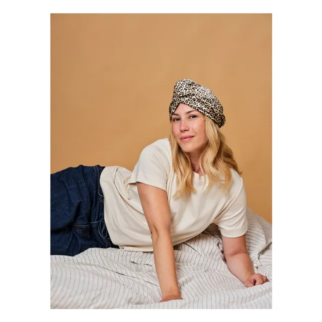 Turbante de seda de morera con estampado de leopardo