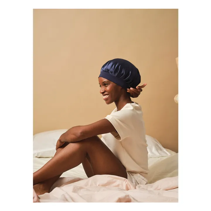 Bonnet de nuit en soie  | Bleu nuit- Image produit n°1