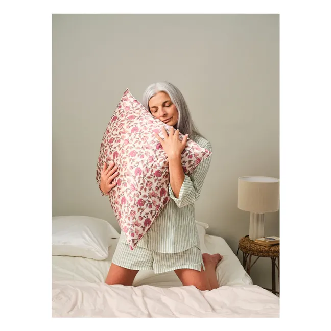 Flower-printed mulberry silk pillowcase  | Pink