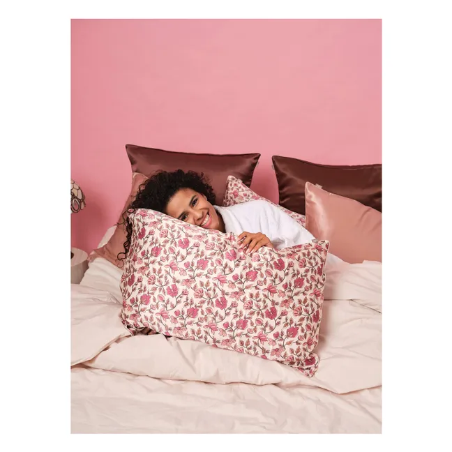 Funda de almohada de seda de morera con estampado floral  | Rosa