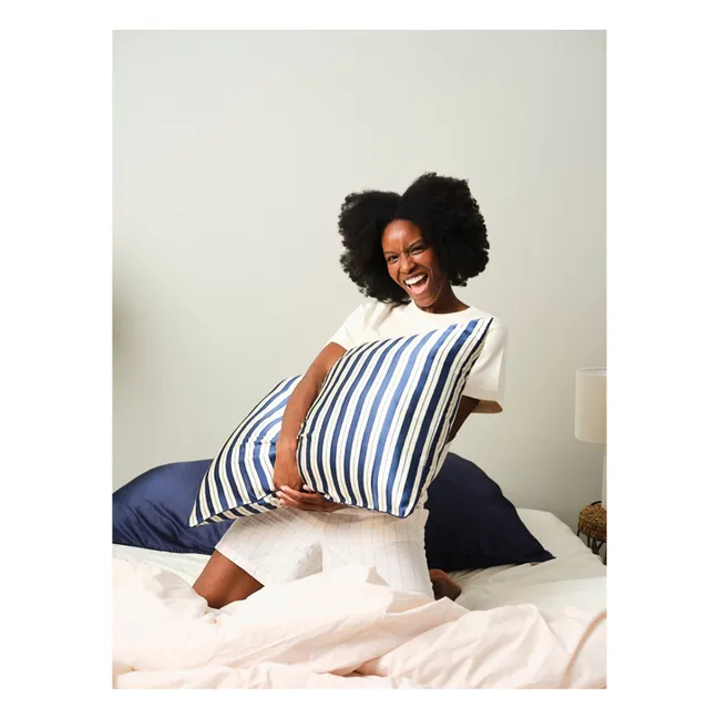 Stripes printed mulberry silk pillowcase  | Dark Blue