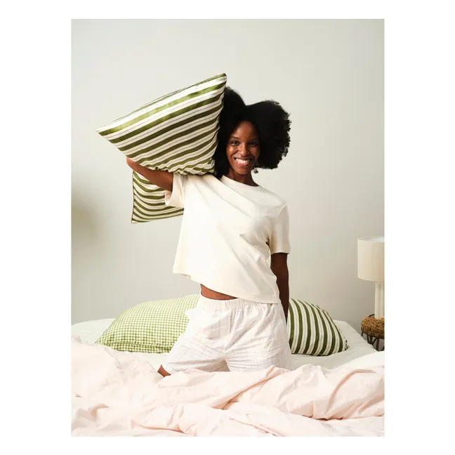 Taie d'oreiller en soie de mûrier imprimé Rayures | Vert