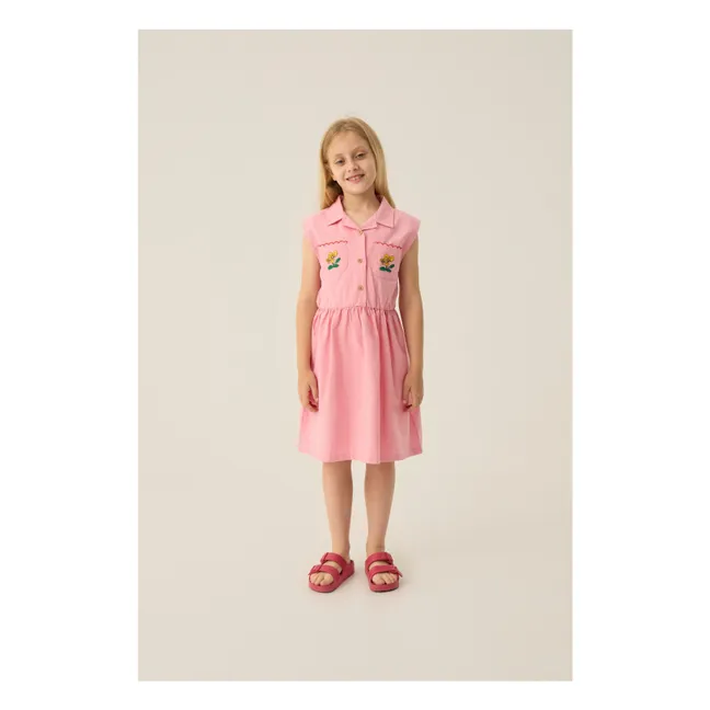 Robe Mi-Longue Fleurs | Rose bonbon