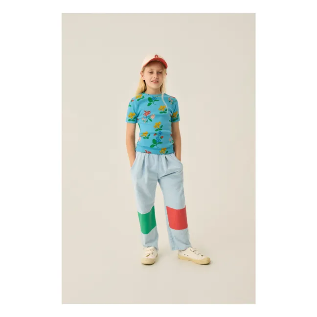 T-shirt Côtelé Fleurs | Bleu azur