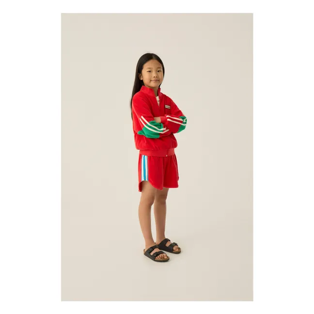 Shorts Retro Kontrastreifen Frottee | Rot