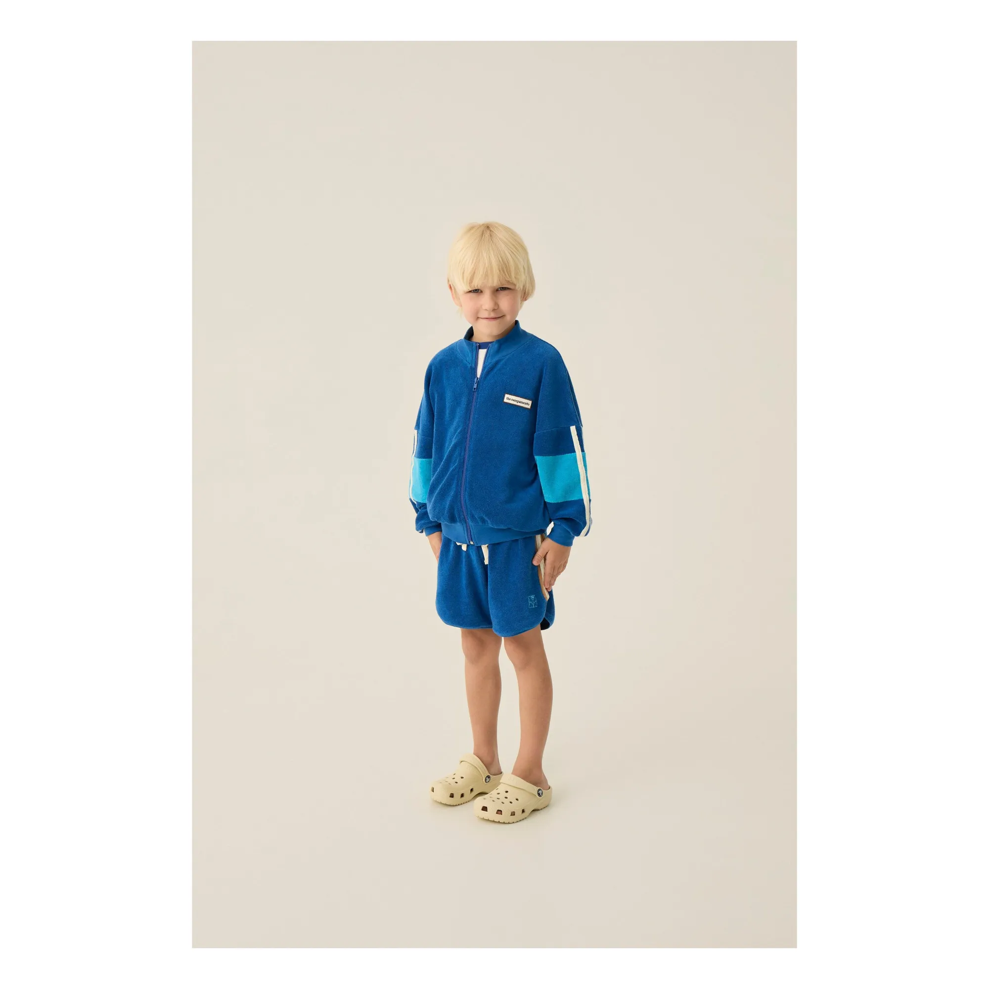 Short Retro Bandes Contrastées Eponge | Bleu marine- Image produit n°1