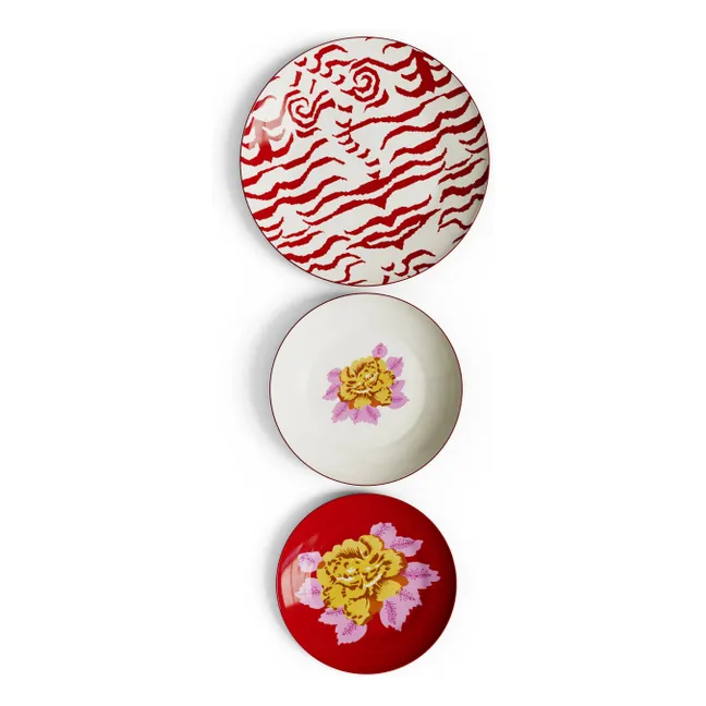 Ensemble d'assiettes Indian Tiger - Set de 3 | Rouge