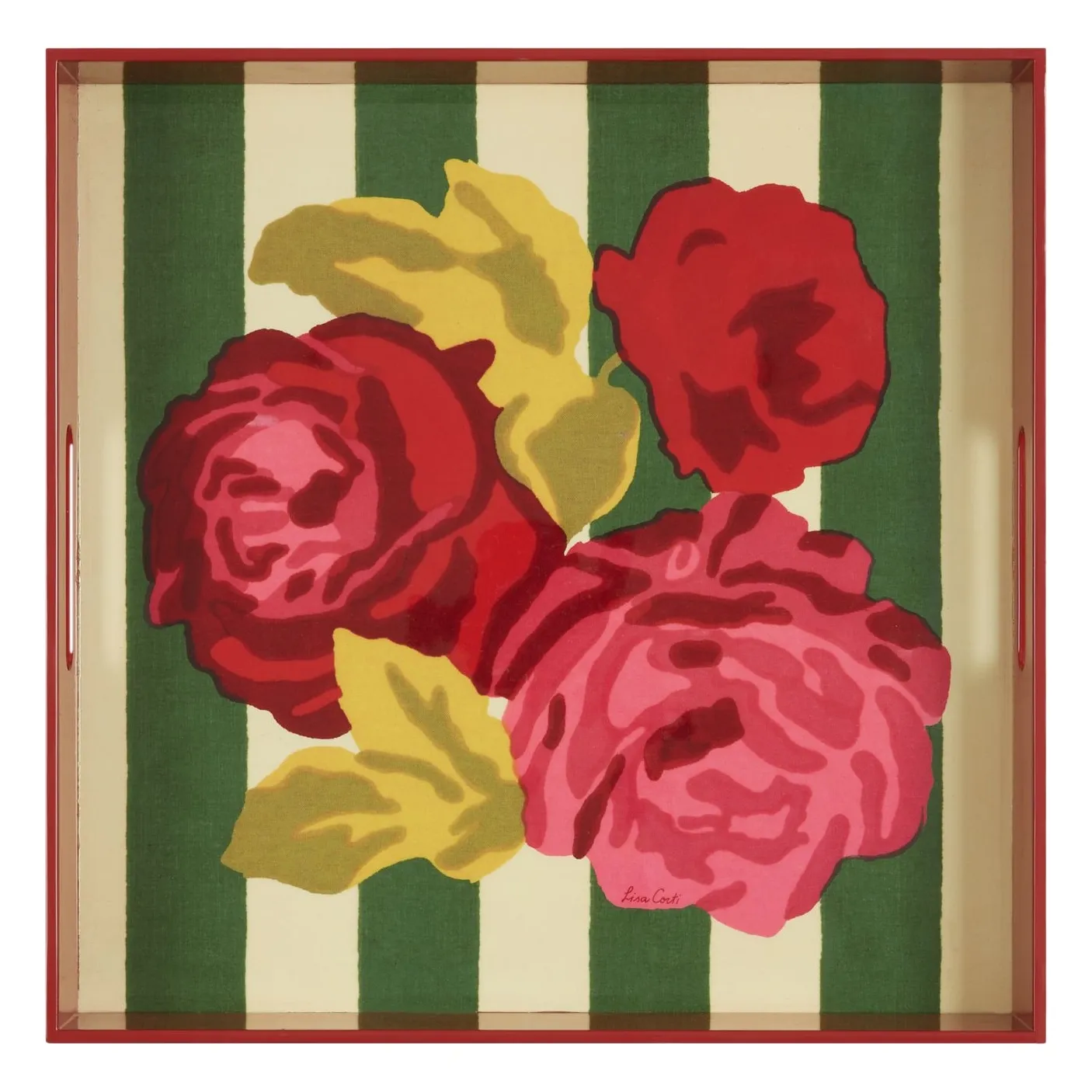 Lisa Corti Green Nizam Stripes Lacquered Tray