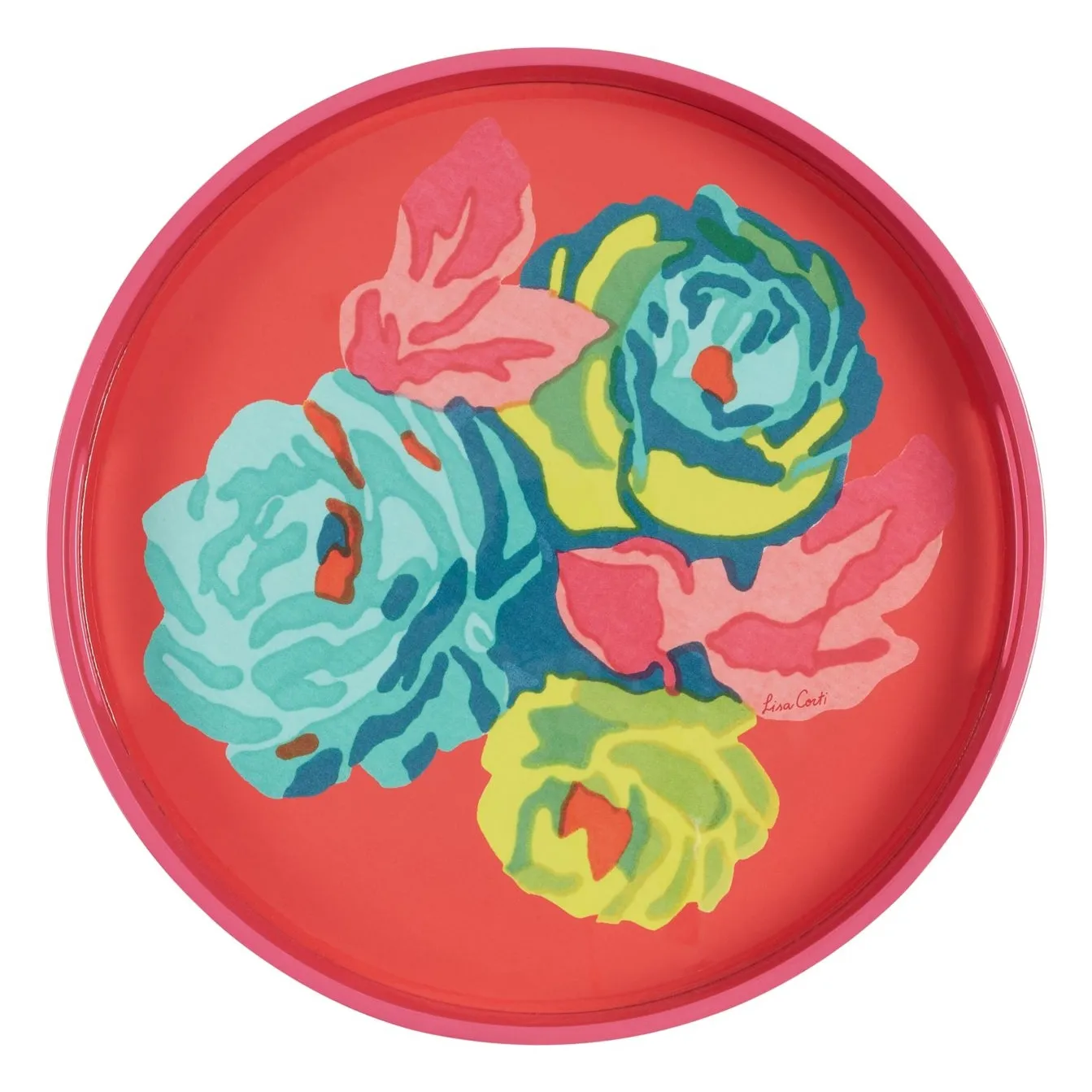 Lisa Corti Red Nizam Flower Geranium Lacque Tray