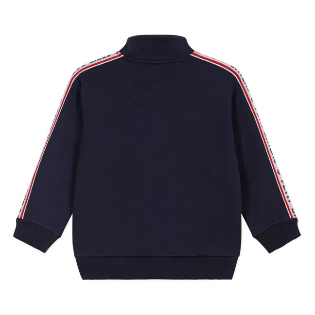 Sweat Zippé Bandes Contrastées | Bleu nuit