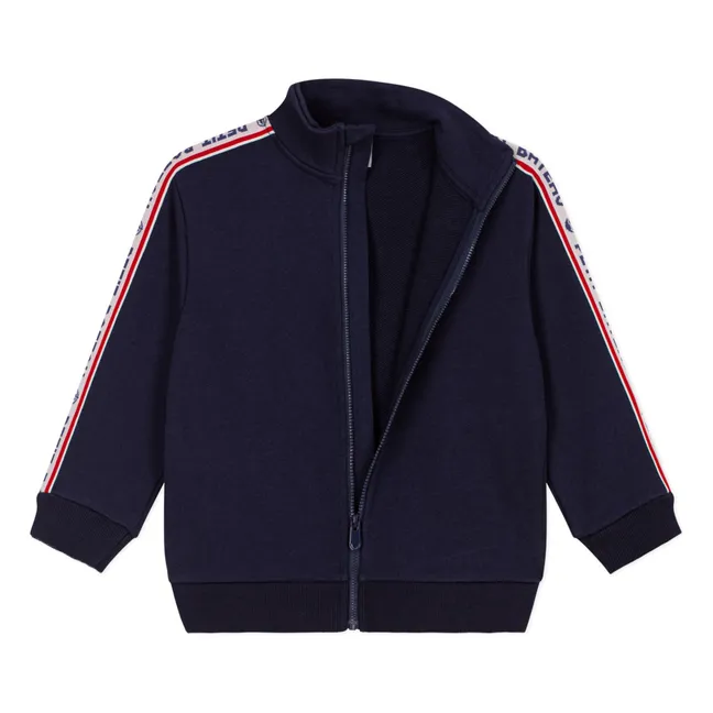 Sweat Zippé Bandes Contrastées | Bleu nuit