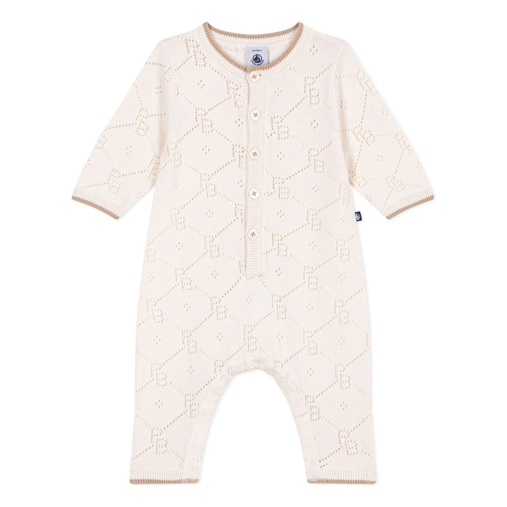 Petit Bateau Ecru Organic Cotton Pb Openwork Jumpsuit