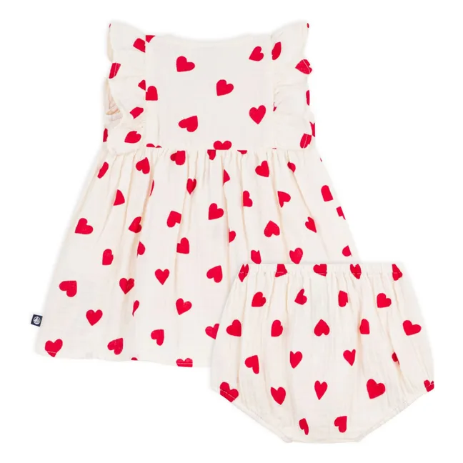 Organic Cotton Gauze Hearts Dress and Bloomer Set | Ecru