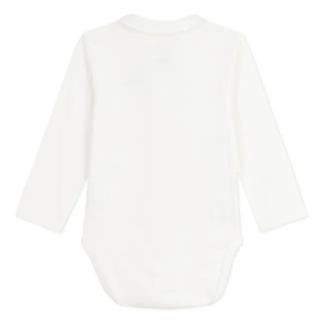 Body Col Brodé Fleuri Coton Bio | Blanc