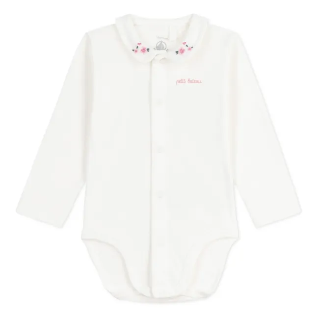 Body de algodón orgánico con cuello bordado floral | Blanco