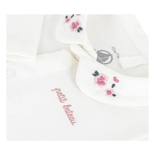 Body Col Brodé Fleuri Coton Bio | Blanc