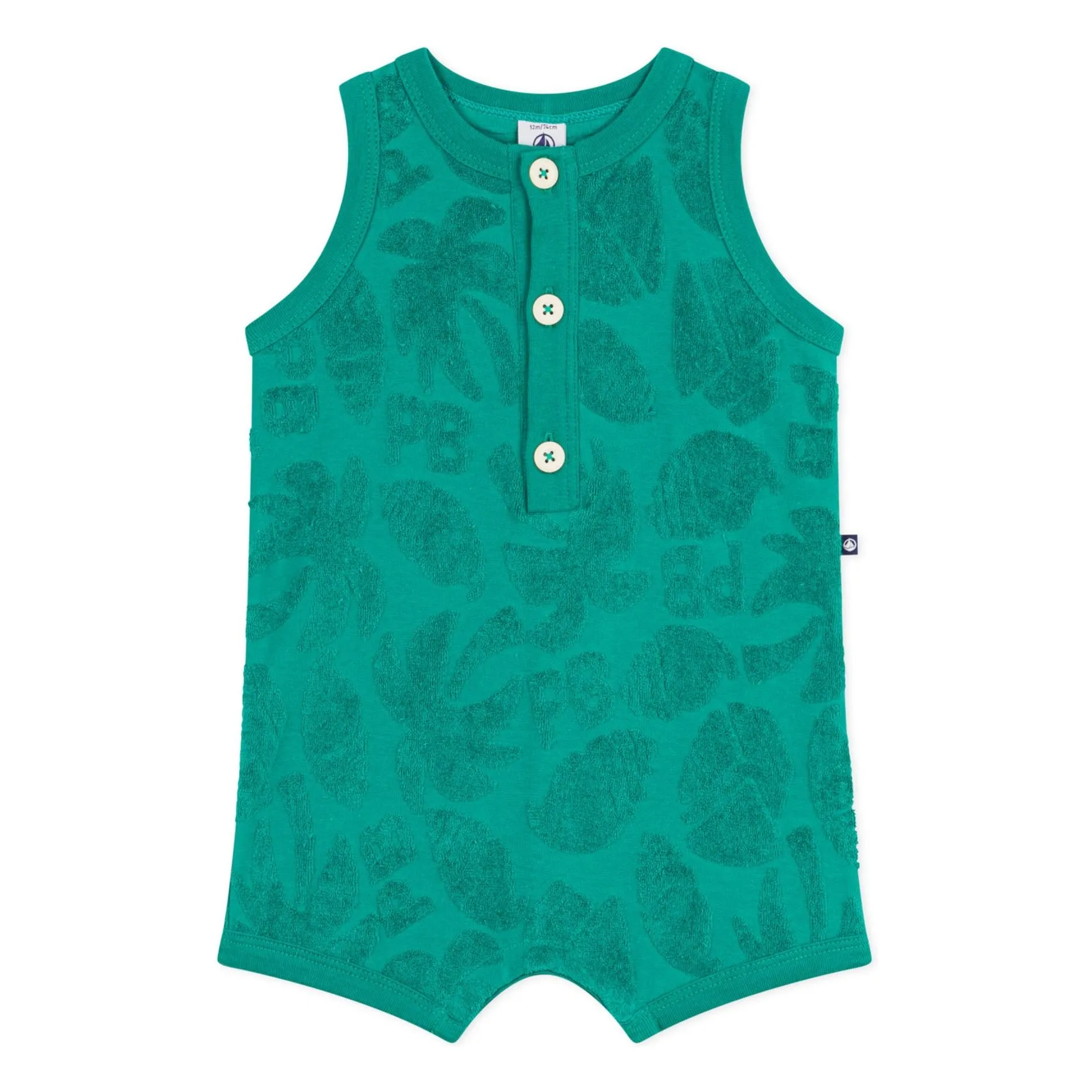 Petit Bateau Boys Green Organic Cotton Palm Terry Overalls