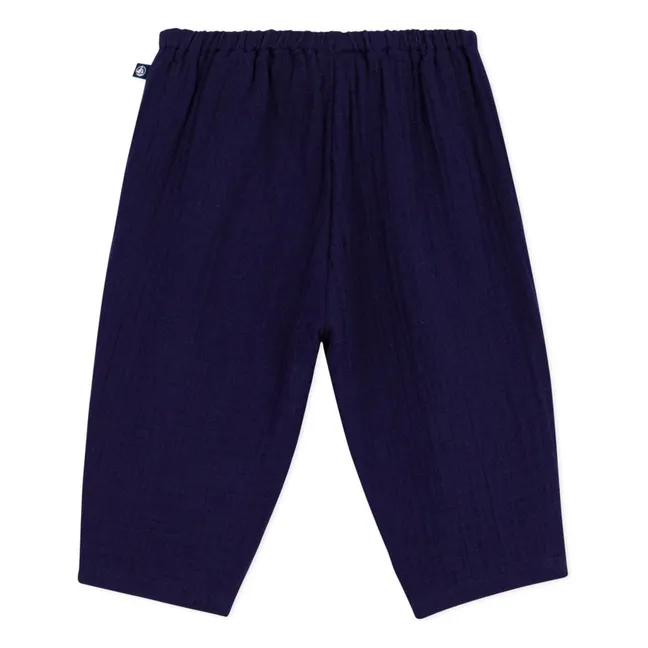 Pantalon Uni Gaze de Coton Bio | Bleu nuit
