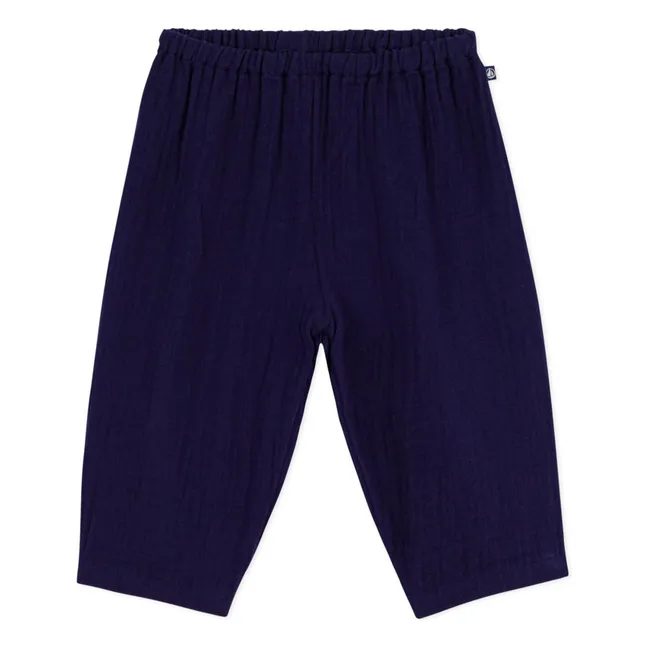 Pantalon Uni Gaze de Coton Bio | Bleu nuit