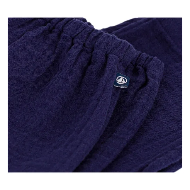 Pantalon Uni Gaze de Coton Bio | Bleu nuit