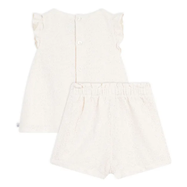 Top and shorts set Broderie Anglaise Organic Cotton | White