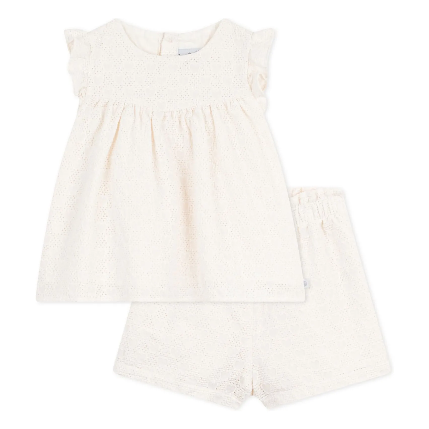 Ensemble Top et Short Broderie Anglaise Coton Bio | Blanc- Image produit n°0