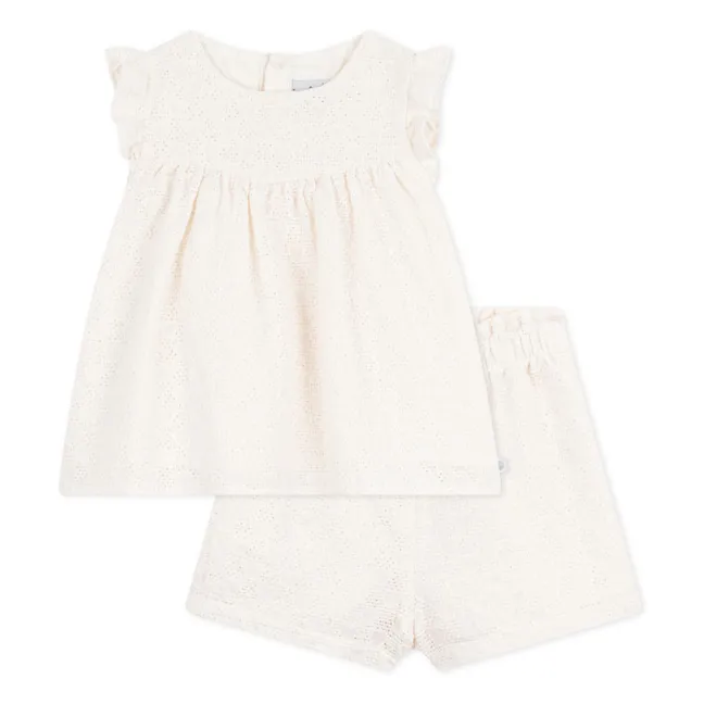 Top and shorts set Broderie Anglaise Organic Cotton | White