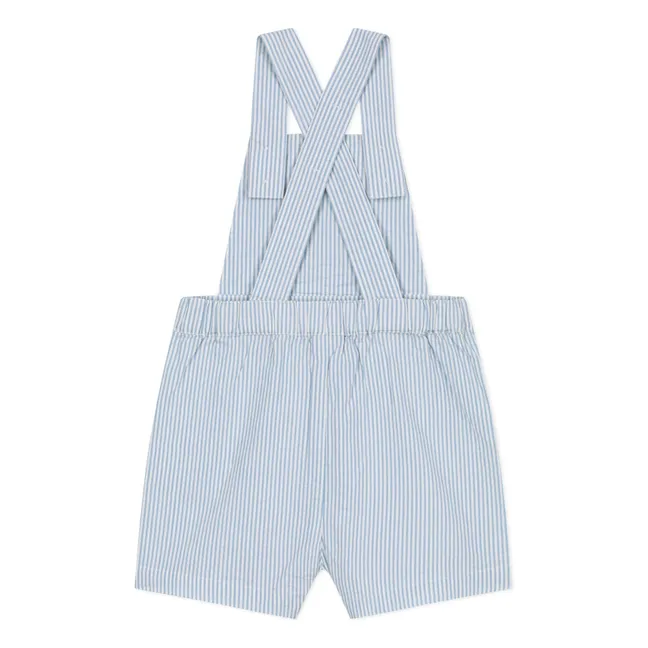 Striped Seersucker Organic Cotton Short Dungarees | Light Blue