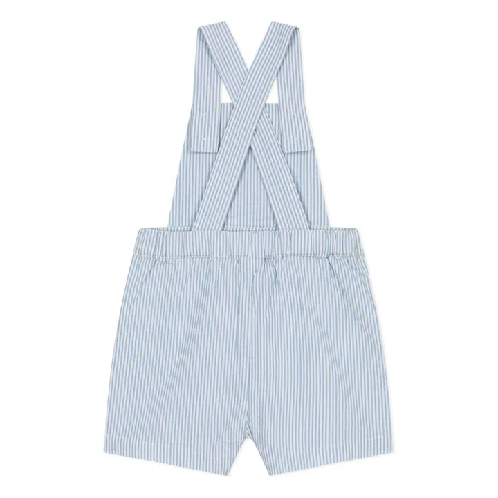 Striped Seersucker Organic Cotton Short Dungarees | Light Blue- Product image n°6