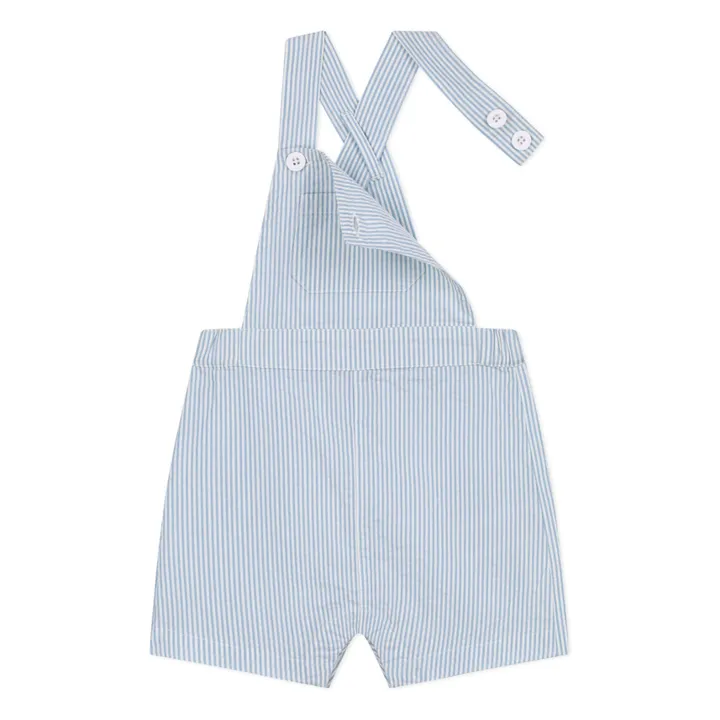 Striped Seersucker Organic Cotton Short Dungarees | Light Blue- Product image n°3