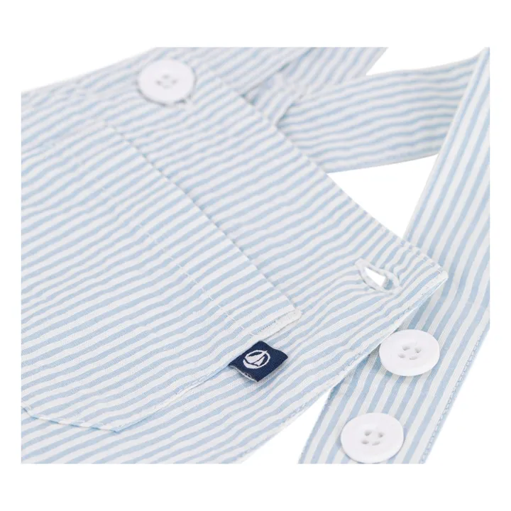 Striped Seersucker Organic Cotton Short Dungarees | Light Blue- Product image n°4