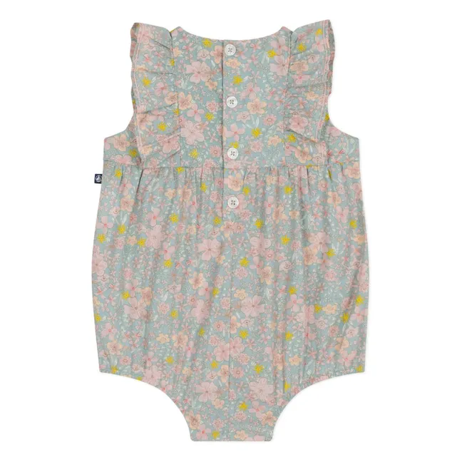 Barboteuse Fleurie Popeline Coton Bio | Bleu gris