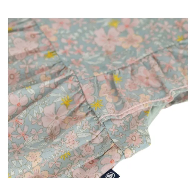 Barboteuse Fleurie Popeline Coton Bio | Bleu gris