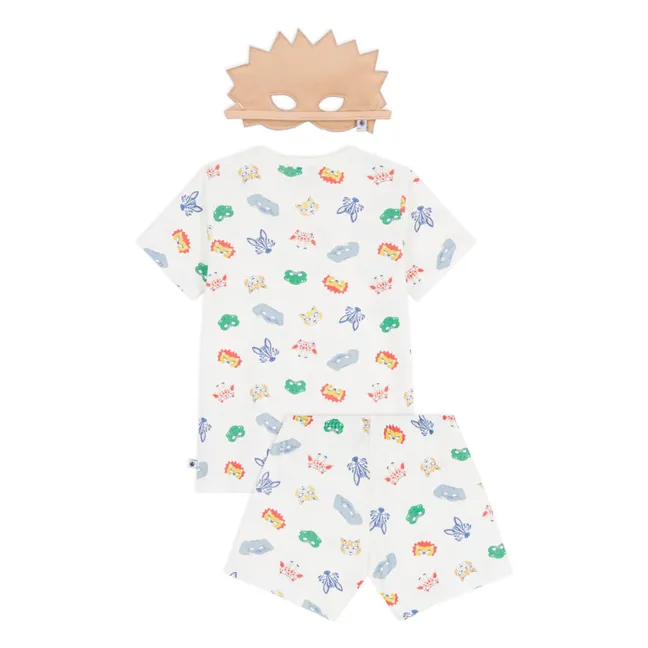 Ensemble Pyjama Short et Masque Lion Coton Bio | Blanc