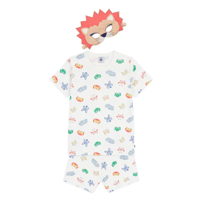 Ensemble Pyjama Short et Masque Lion Coton Bio | Blanc