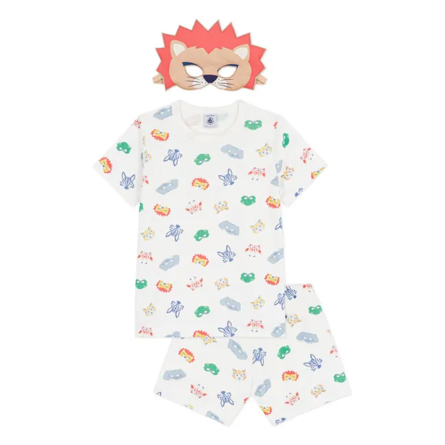 Ensemble Pyjama Short et Masque Lion Coton Bio | Blanc