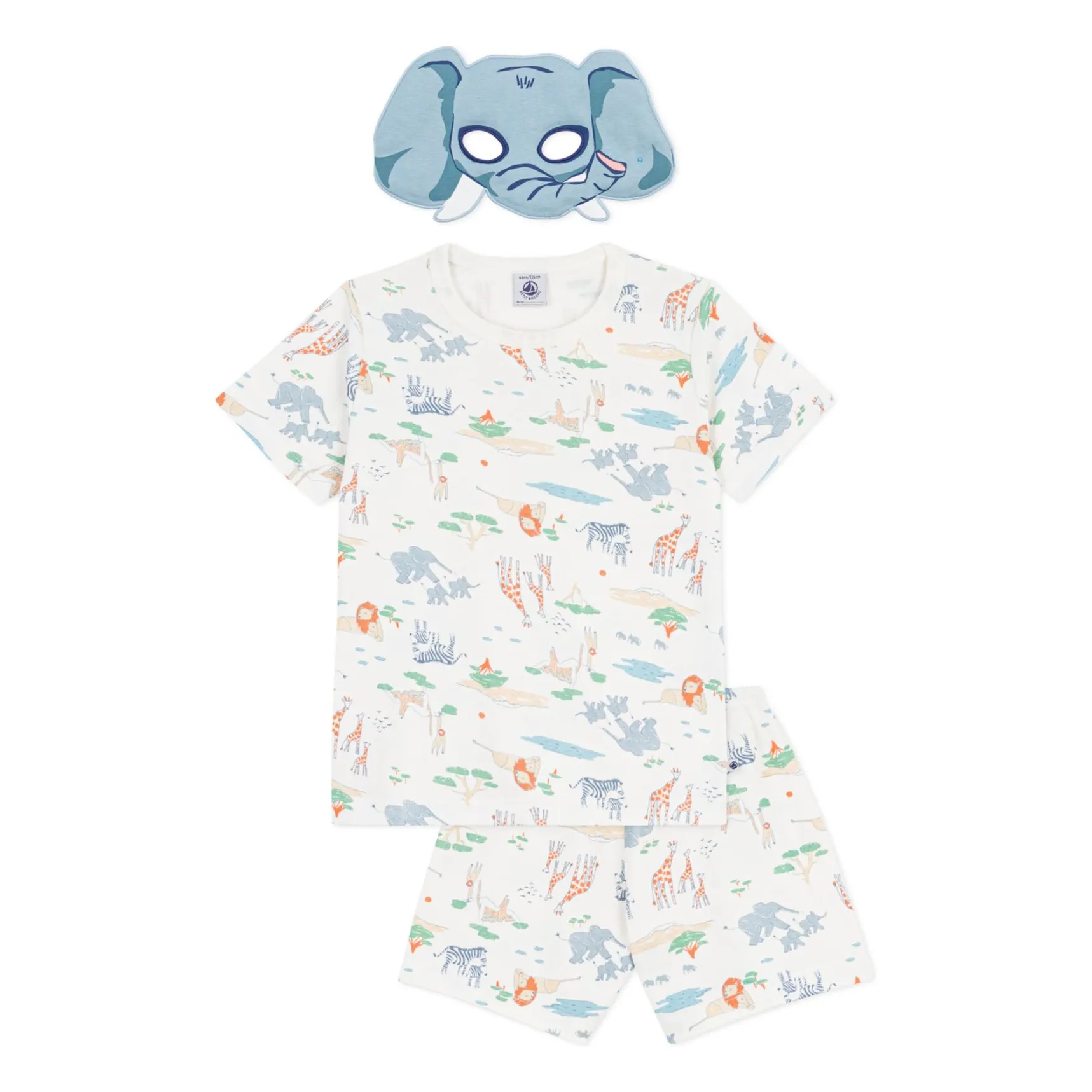 Petit Bateau White Organic Cotton Savane Pyjama Shorts And Mask Set