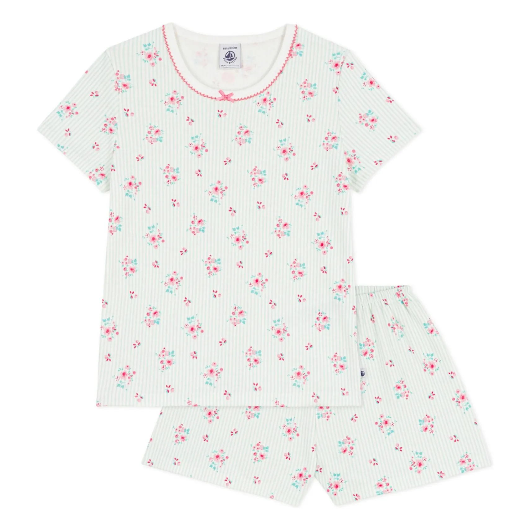 Petit Bateau Girls Green Pyjama Short Striped Floral