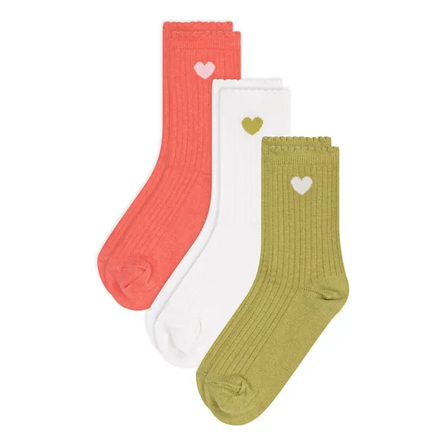 3 Paar Socken Herz Jacquard | Grün