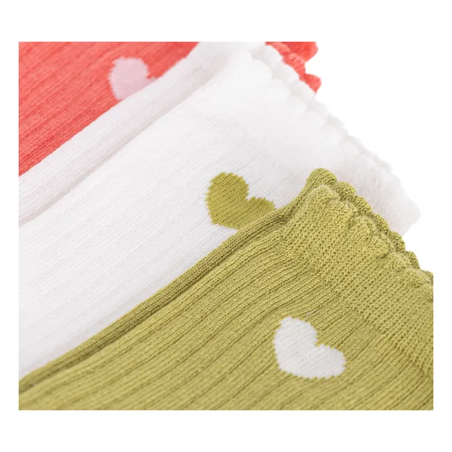 Lote de 3 pares de calcetines Jacquard Corazón | Verde