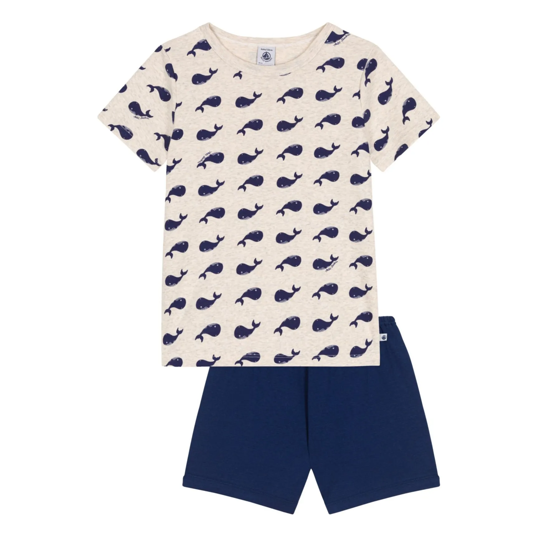 Petit Bateau Boys Heather Beige Pyjama Short Whales