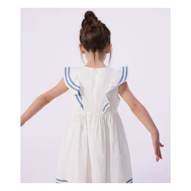 Organic cotton poplin flounce dress | White