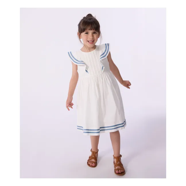 Vestido de popelina de algodón orgánico con volantes | Blanco