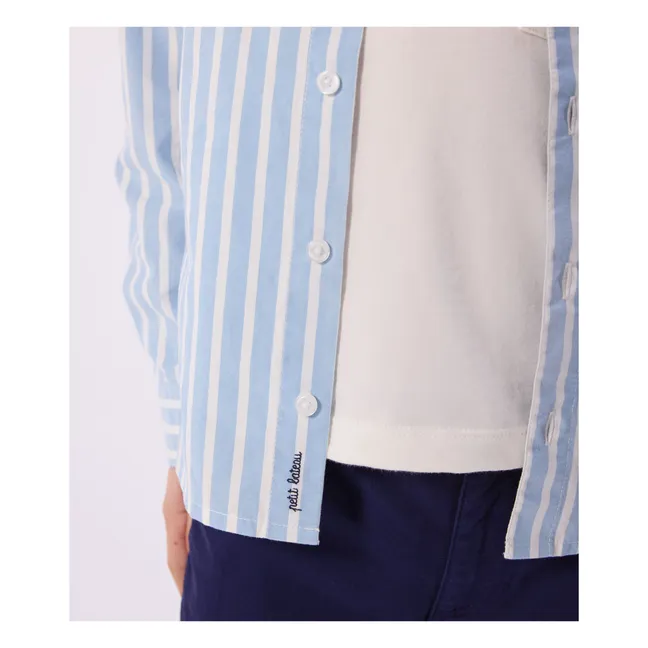 Camisa de popelina de algodón orgánico a rayas | Azul