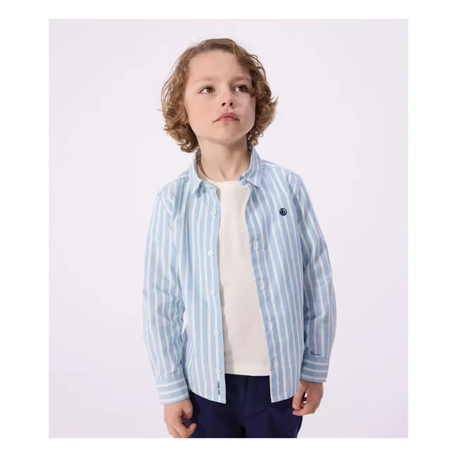 Chemise Rayée Popeline Coton Bio | Bleu