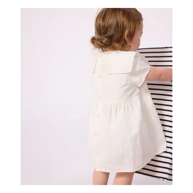 Vestido de cuello marinero y conjunto de bloomer en lino y algodón orgánicos | Blanco