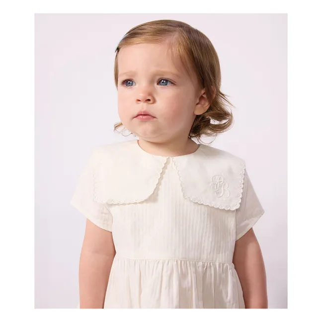 Vestido de cuello marinero y conjunto de bloomer en lino y algodón orgánicos | Blanco